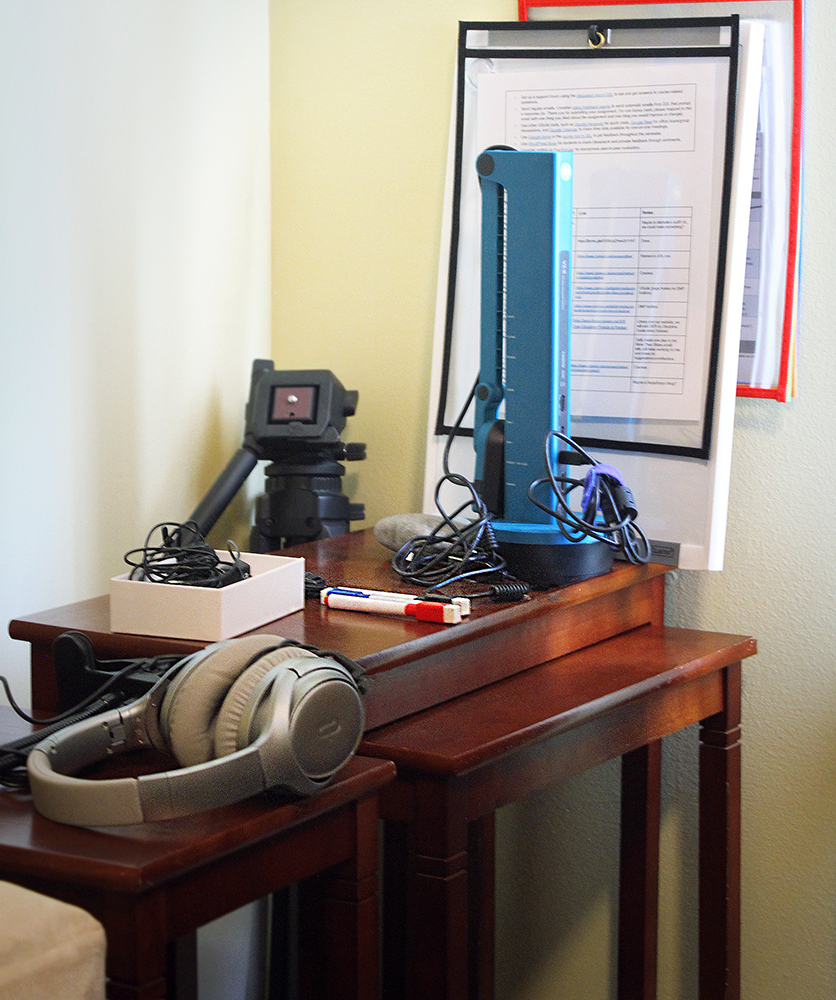 nesting tables and teaching equipment that is kept behind the desk